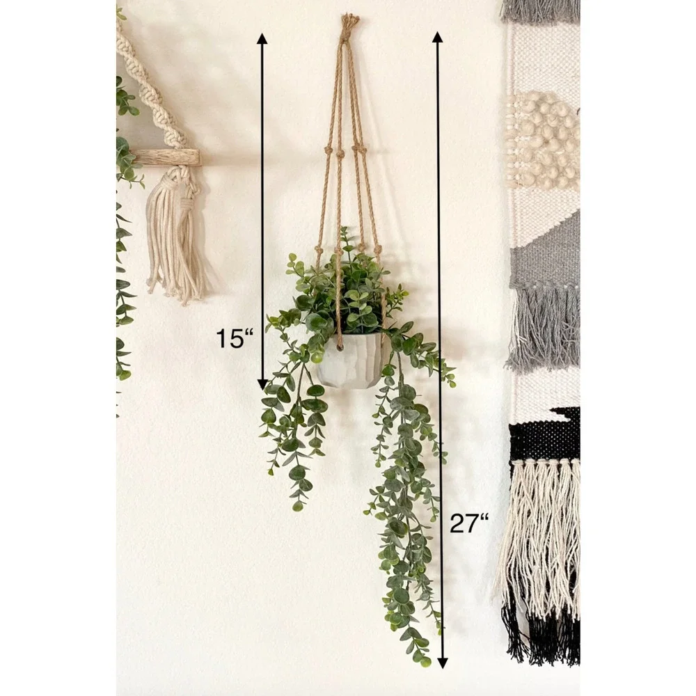 2x Hanging Faux Eucalyptus Plant in Handmade Concrete Pot - Picture 6 of 8